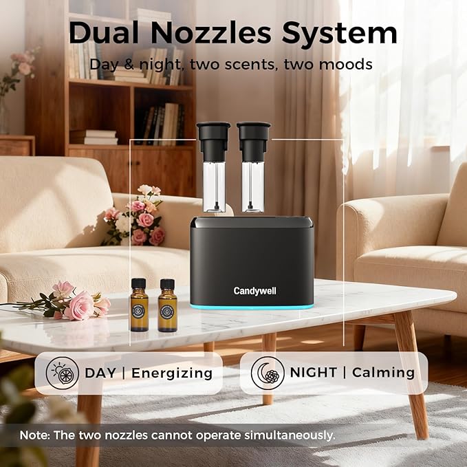 Dual-Scent Waterless Essential Oil Diffuser, Cold Air Diffuser for Home & Commercial Use, 1000 Sq Ft Coverage, APP Control, Quiet Operation, Night Light, Pet & Kid Friendly, Anti-Tilt Alarm