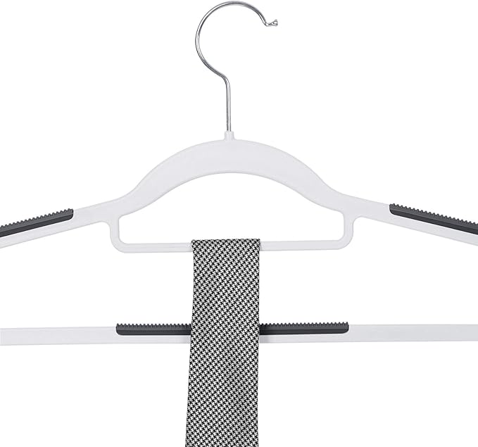 SONGMICS Pack of 30 Coat Hangers, Space-Saving Plastic Clothes Hangers, Non-Slip, 0.2 Inches Slim, 16.5 Inches Wide, 360° Swivel Silver Hook, White and Dark Gray UCRP20WG30