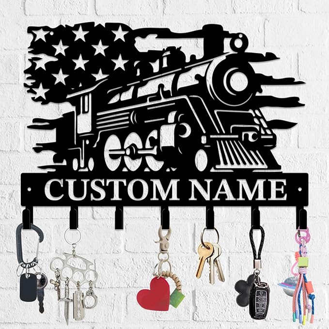 Personalized Train Metal Keys Hooks,Custom Name Metal Train Keys Hooks,Black Metal Train Wall Home Storage Decorative Keys Hooks,Key Holder Hooks for Wall (Style H)