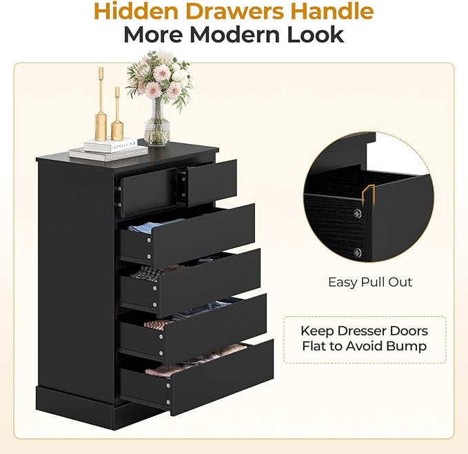 Hasuit 6 Drawer Dresser for Bedroom, Tall Chest of Drawers Storage Organizer for Closet, Modern Clothes Storage Tower with Ample Storage Space, Black