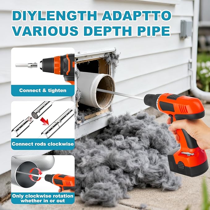 Sealegend 15 Feet Dryer Vent Cleaner Kit/Lint Remover/Upgraded Flexible Quick-Snap Brush with Drill Attachment/Fireplace Chimney Brushes for Easy to Clean/Cleaning Tool Use with or Without Power Drill