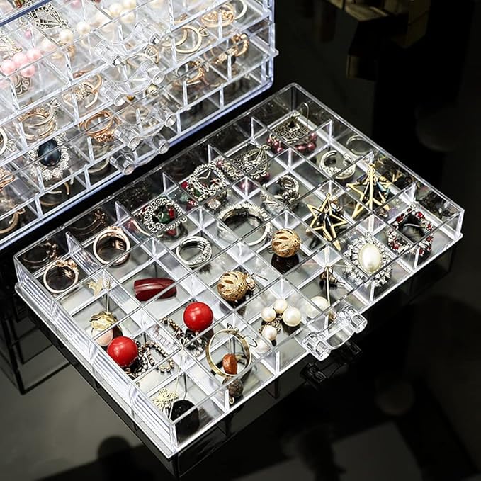 Earring Storage Box Organizer 3 Drawers Acrylic Jewelry Storage Box Holder Transparent Jewelry Display Stand with 72 Small Compartments Gift for Women Girls (Clear)