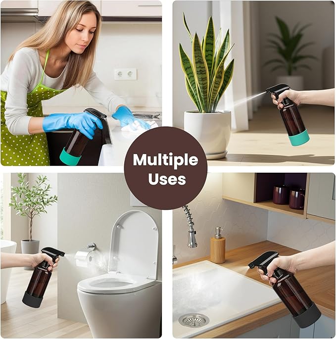 Ronyes Lifescience Glass Spray Bottles with Silicone Sleeve, 2 Pack 16 oz Refillable Containers with Adjustable Spray Nozzles, Empty Bottle Spray for Cleaning Solutions, Hair, Plants (Black+Green)