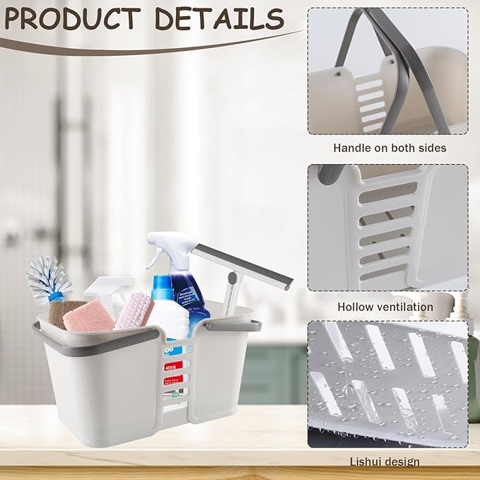 Cleaning Supply Caddy,Large Cleaning Products Storage Organizer with Handles,Portable Plastic Bucket Tool Storage Shower Caddy Basket for Bathroom, Bedroom, Kitchen, College Dorm, Garden