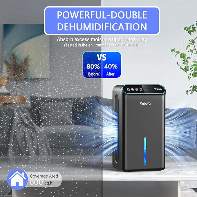 Dehumidifier for Basement (85 OZ, 800 sq ft) Quiet Dehumidifiers for Home, Auto Shut-Off, Sleep Mode, 3 Gear Timer(8H,16H,24H), Small Dehumidifier for Bedroom, Bathroom with Drain Hose (Deep Black)