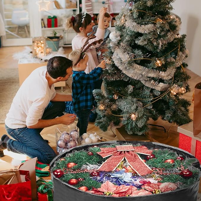 ProPik Christmas Wreath Storage Bag 36" - Garland Holiday Container with Tear Resistant Material - Featuring Heavy Duty Handles and Transparent Card Slot - 2 Pack (36 Inch, Black)