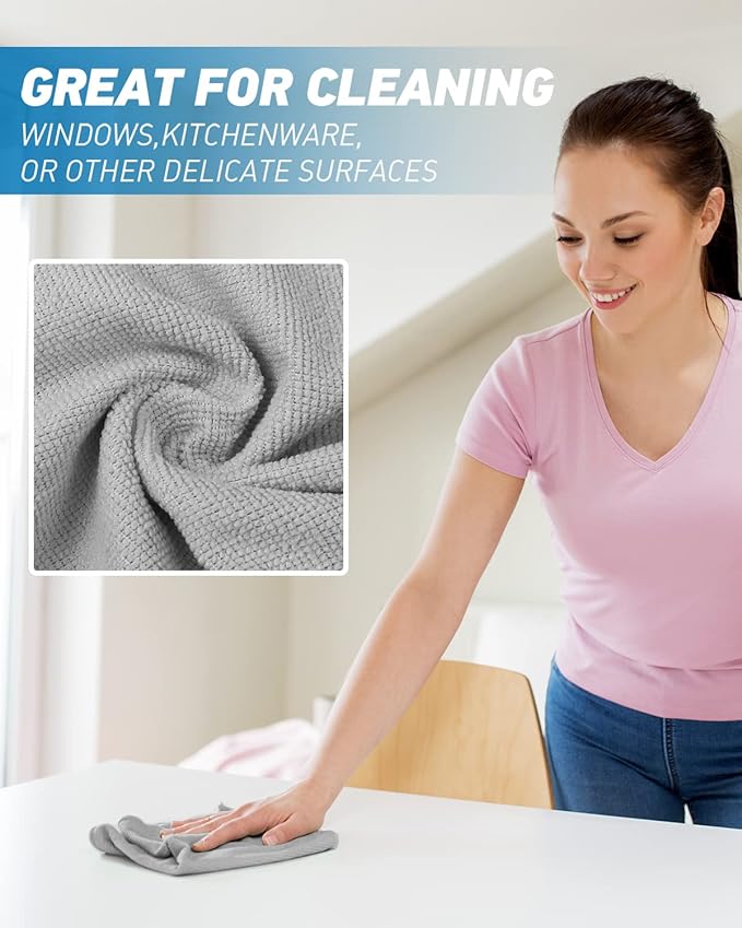 WEAWE Microfiber Cleaning Cloth Grey-24Pcs (13x13 inch) 2100 Series Ultra Soft Highly Absorbent Rags for Cleaning, Reusable and Lint Free Cleaning Towels for Housekeeping-Machine Wash (Gray)
