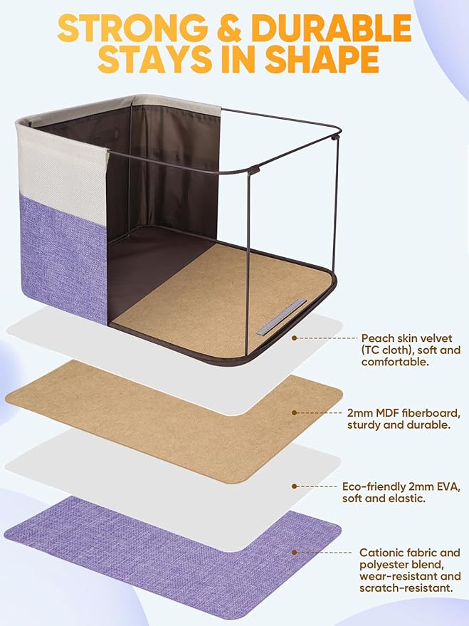 BALEINE 1 Pack Fabric Storage Bins for Shelves, Linen Storage Baskets for Organizing, Decorative Closet Bins for Clothes, Home (Lavender, 15''x11''x9.5'')