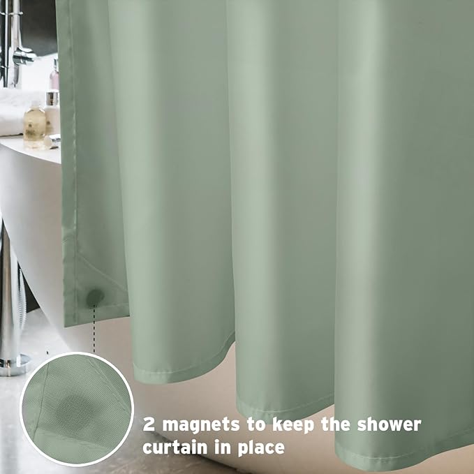 Titanker Waterproof Shower Curtain Liner Fabric, Sage Green Shower Curtain Liner with Magnets, Cloth Shower Liner Soft, Lightweight, Machine Washable, 70 x 72 Inches