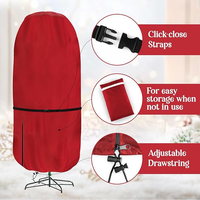 Upright Christmas Tree Storage Bag - Fits Topiary Trees Up to 7.5ft, Durable Lightweight Vertical Cover for Holiday Trees & Topiaries, Easy Xmas Storage (Red, 7.5FT)