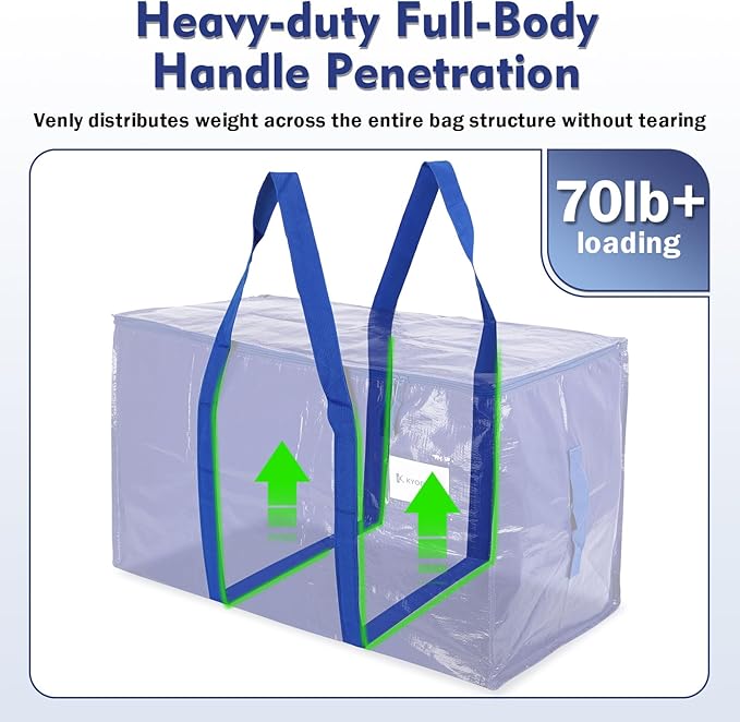 KYODOLED 6 Pack Extra Heavy Duty Blue Moving Bags - Large Move In & Packing Bags for College Students, Sturdy Storage Totes with Strong Zipper & Comfortable Handles for Clothes Storage