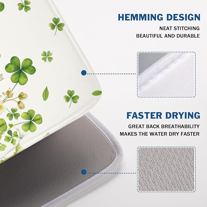 ABSOP St Patrick's Day Dish Drying Mat 18 x 24 Inch Green Clover Dish Drainer Rack Mat Absorbent Microfiber Mats for Shamrock Dish Pad Spring Lucky Dish Pad for Kitchen Bar Decor