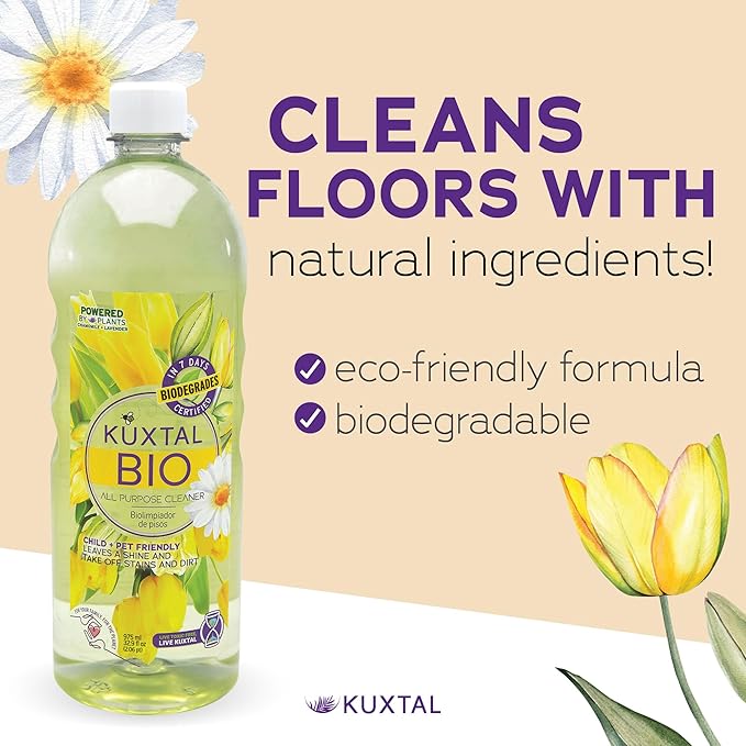 KUXTAL Biodegradable Multi-Surface Floor Cleaner 3 Pack | Eco-Friendly & Plant-Based Formula | Pet & Family Safe | Floral Scent for a Fresh | Natural Clean | 32.9 fl oz Each