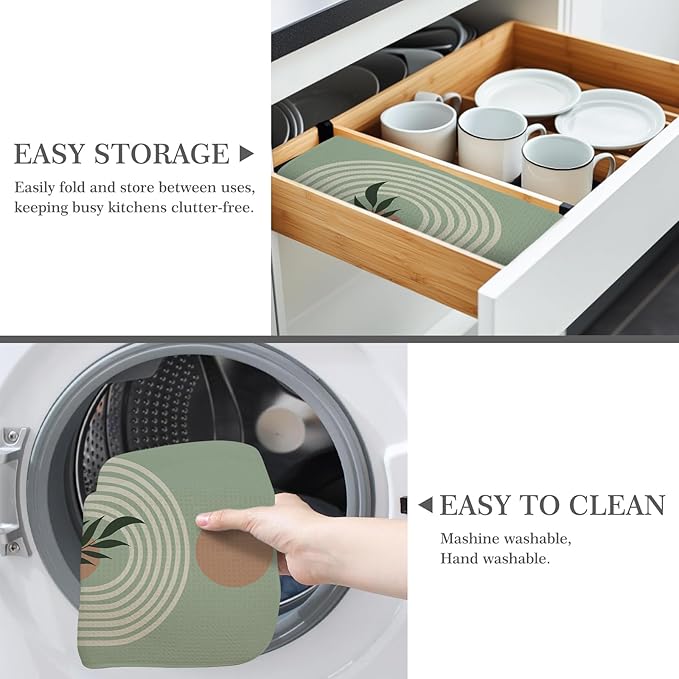 Quick Absorbent Kitchen Drying Mat - Stylish Patterns Dish Drying Mat- 16×18 Inch & 18×24 Inch Kitchen Drainer Mat for Countertops, Dishes & Glassware