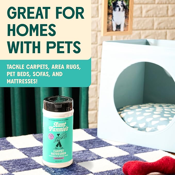 Aunt Fannie's Carpet Refresher & Deodorizer Powder, Multi-Purpose Rug, Carpet, and Upholstery Odor Eliminator for Homes with Cats and Dogs, Lavender Scent, 16 Oz (Pack of 2)