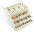 Weiai Acrylic Jewelry Organizer, Clear Jewelry Box with 4 Drawers, Jewelry Case Storage for Women (Beige)