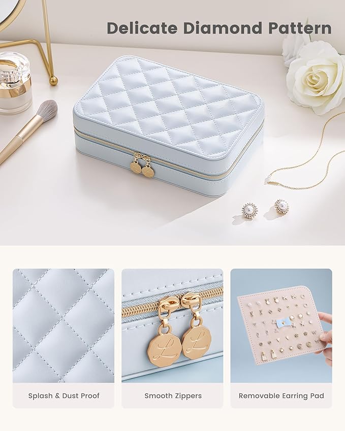 Lolalet Travel Jewelry Case for Women Girls, Travel Jewelry Organizer with Clear Storage Bag Small Portable Jewelry Box for Necklace Bracelet Earring Ring Valentines Bridesmaid Gifts -Large/Blue