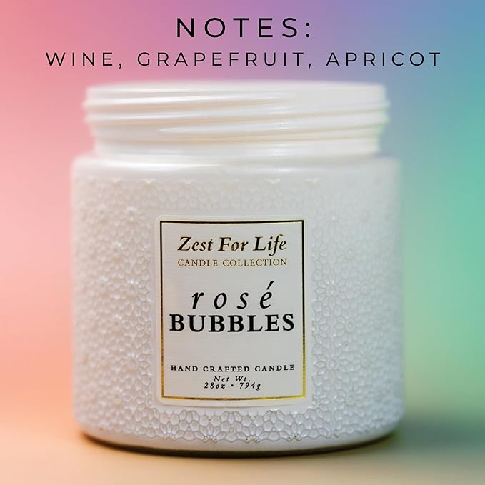 A Cheerful Giver - 28oz Large Scented Candle Jar with Lid- Zest for Life - 130 Hours of Burn Time, Gift for Women (Large, Rosé Bubbles)