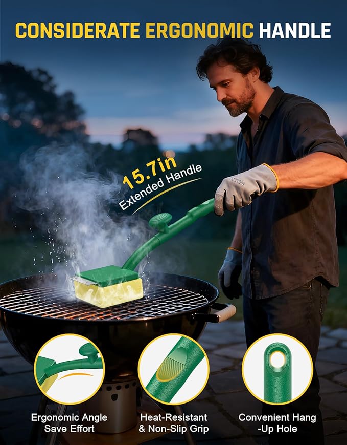 Vewaci 2 in 1 Grill Brush Bristle Free with Scraper, Steam BBQ Grill Brush for Outdoor Grill, 15.7" Extra Long Safe Grill Cleaner, Barbecue Brush for Cast Iron/Stainless-Steel Grates