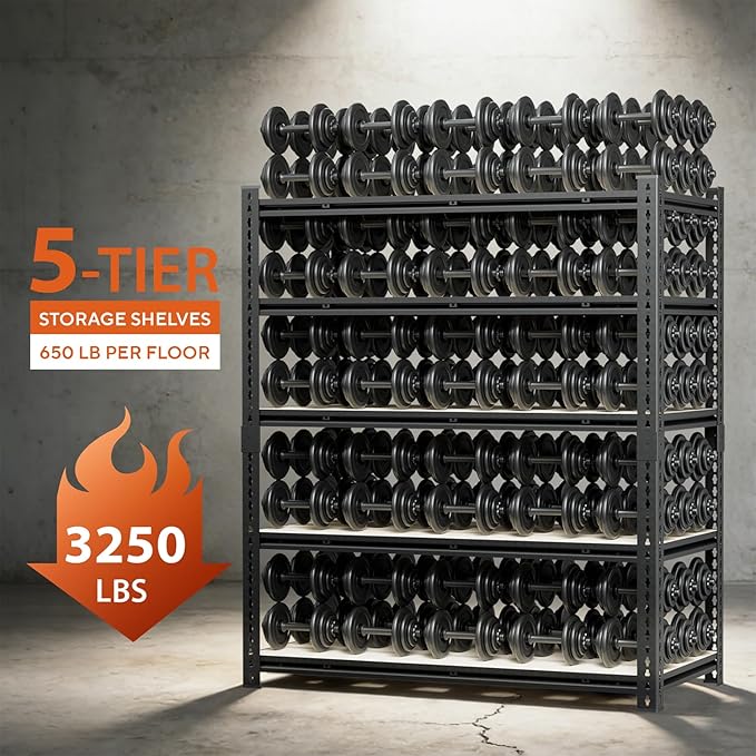 CXDMB 5 Tier Garage Shelving, Adjustable Heavy Duty Garage Shelves,Metal Storage Shelves Unit for Basement,Warehouse,Pantry Kitchen