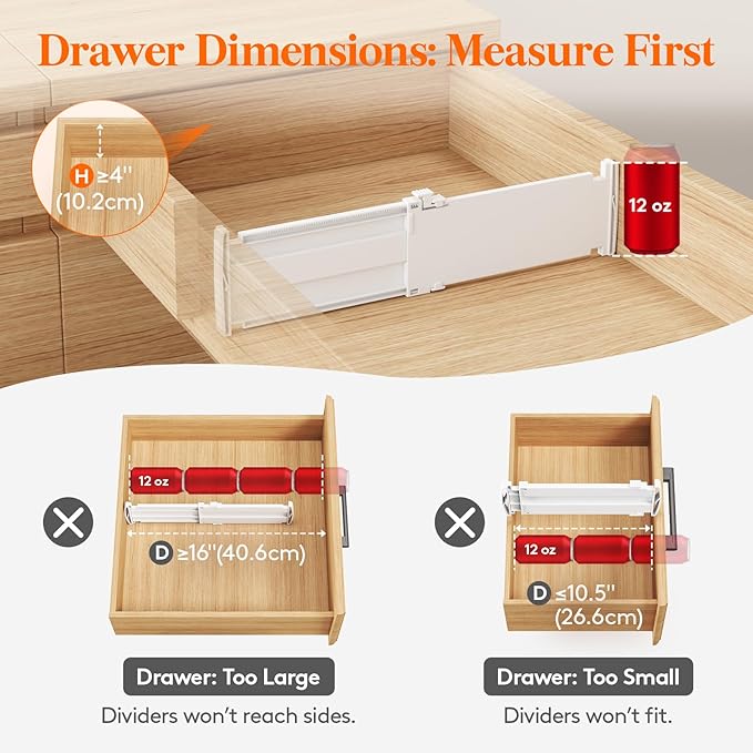 Lifewit 4" High 12 Pack Drawer Dividers, 10.5-16.5" Drawer Divider for Clothes, Adjustable Dresser Drawer Organizers, Plastic Drawers Separators for Clothes, Bedroom, Bathroom, Kitchen, Closet