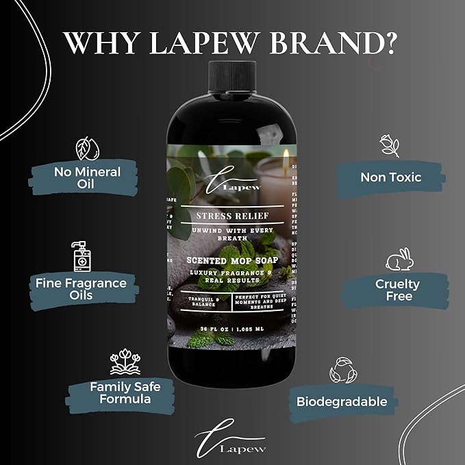Lapew Stress Relief Scented Mop Soap Concentrate 36 oz | Premium Fragranced Floor Cleaner | Streak-Free | Hard Floor Cleaning Solution | Eco Friendly | Made in USA
