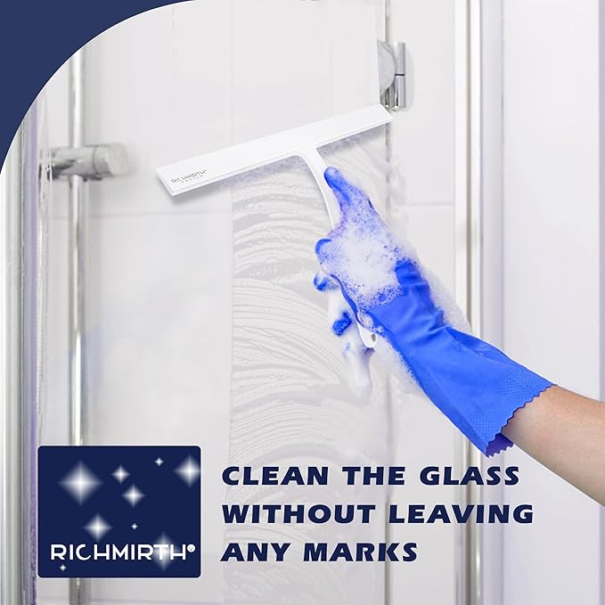 12 Inch Silicone Shower Squeegee for Glass Doors with Hook – Streak-Free Window Cleaner for Bathroom, Mirror, Tile & Car, No Scratch Squeegee with Metal Core