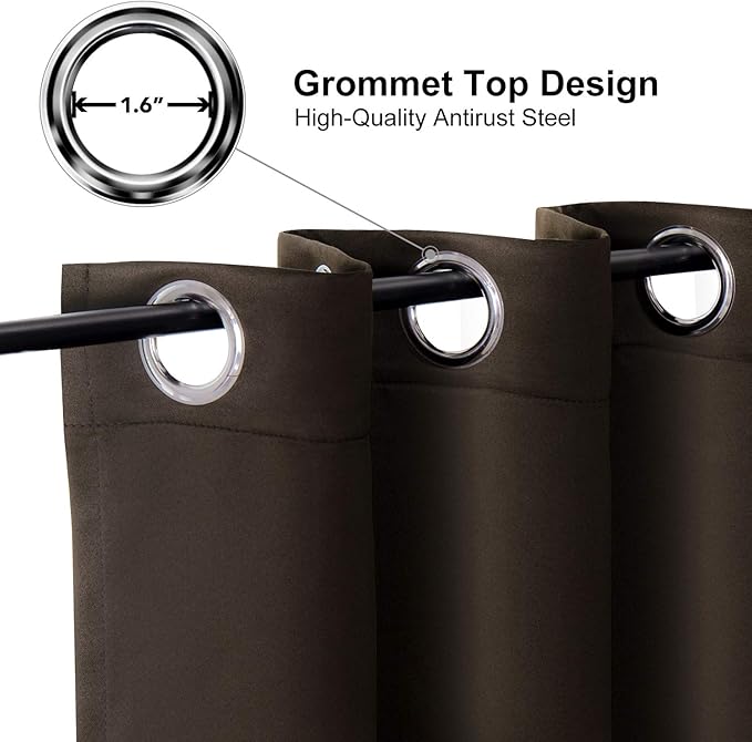 ChrisDowa Blackout Curtains 54 Inches Long for Living Room, Grommet Thermal Insulated Room Darkening Curtains for Bedroom (1 Panel Set, Brown, 38W x 54L)