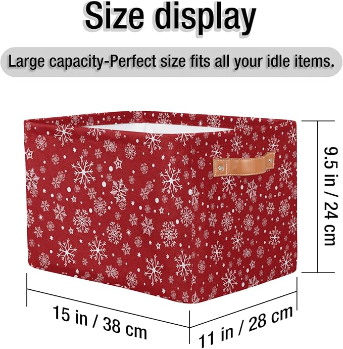 Christmas Snowflakes Cube Storage Baskets,Foldable Storage Box Bin,Waterproof Open Shelves Basket Clothing Organizer Toy Basket Gifts Empty for Bedroom Home Decor