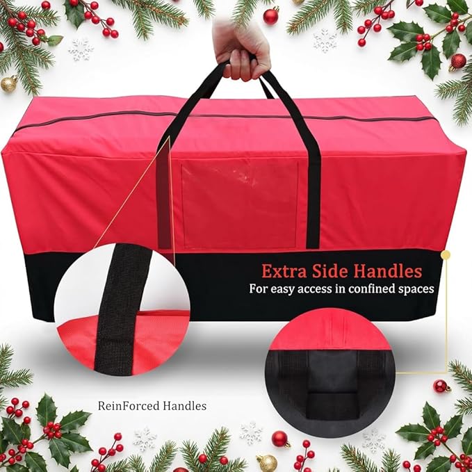 PLTCAT Christmas Tree Storage Bag Fits Up 10-12 Ft Tall Artificial Trees-Heavy Duty Holiday Storage Box Durable Reinforced H les Zipper Transparent Pocket- 600D Oxford Tree Storage Container Red