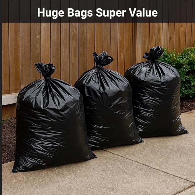 95–96 Gallon Heavy Duty Trash Bags – 30 Count Large Black Garbage Bags for Outdoor Bins, Contractor, Lawn, and Commercial Use – 2.5 Mil Thick Can Liners, 61" x 68"