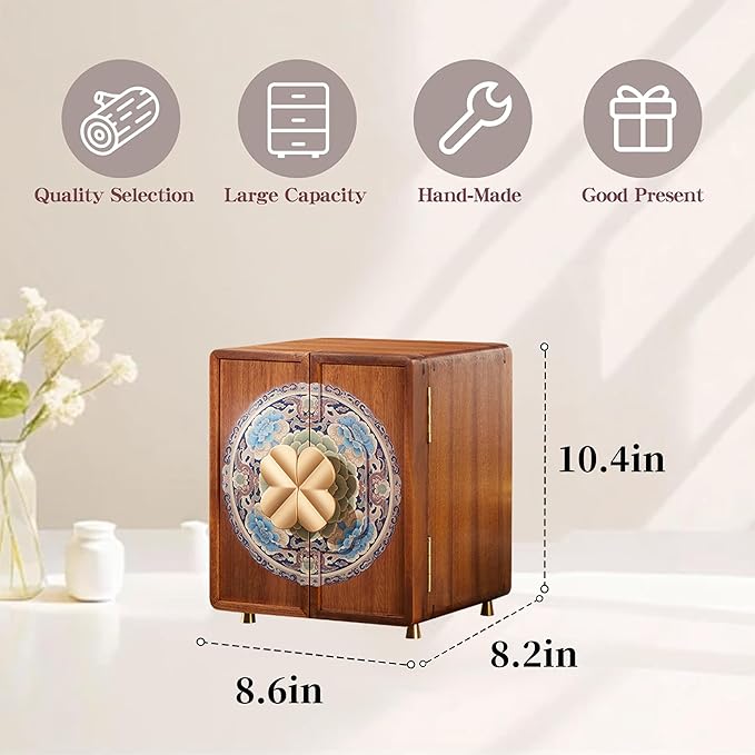 Wooden Jewelry Box for Women Jewelry Box With Drawers Walnut Wood (Walnut Wood with printing A)