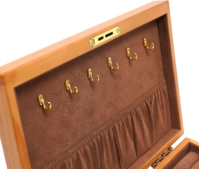 3-Layer Jewelry Box Organizer with Lock and Hooks, Wooden Jewelry Boxes Holder with 2 Drawers,Jewelry Storage & Organizers for Rings, Earrings, Bracelets, Necklaces,Christmas New Year Gifts