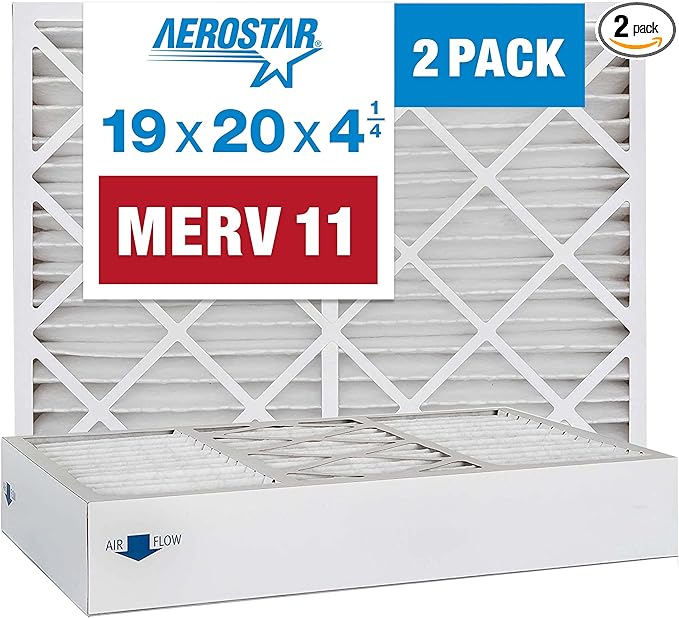 Aerostar 19x20x4 Air Filter MERV 11 (For Allergies, Dust, Lint, Mold, Pet Dander, Smoke & Smog) - Electrostatic MPR 1000-1200 & FPR 7 - Pleated HVAC AC Furnace Air Filters - Pack of 2