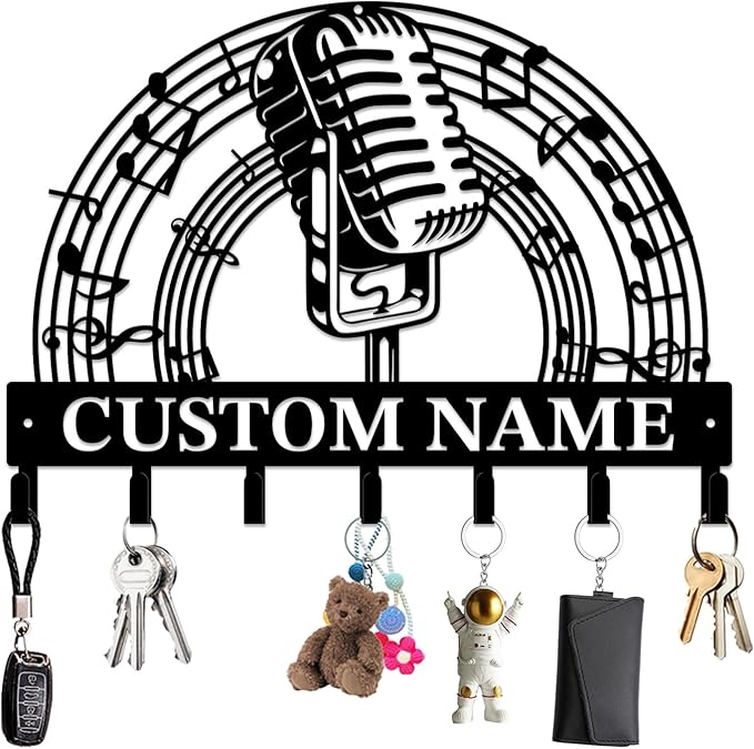 Personalized Custom Music Wall Hooks,Metal Music Room Art Clothes Hooks,Metal Music Wall Home Storage Decorative,For Front Door, Hallway, Kitchen, Bedroom,Keys,Hats (Style K)