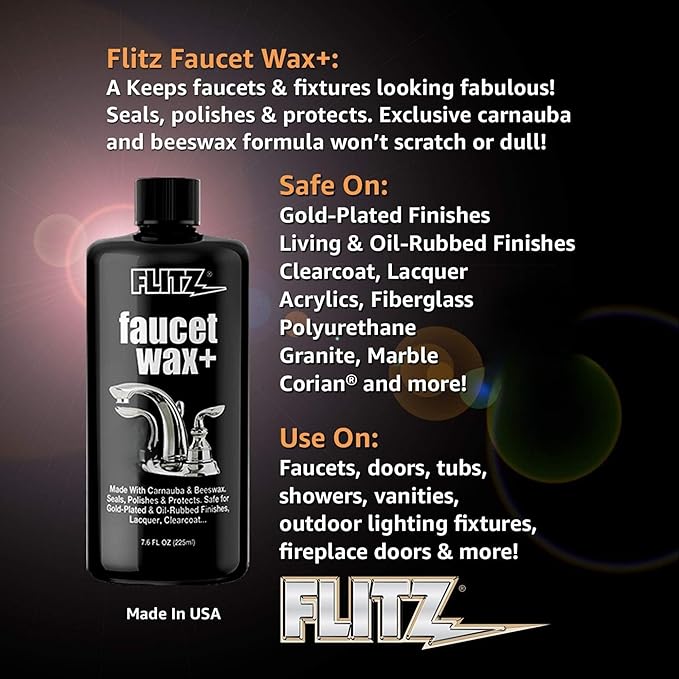 Flitz - PW 02685-3A-3PK Faucet Wax, Polish + Sealant Made with Exclusive Carnauba and Beeswax Formula That Leaves Behind No Residue or Scratches, Perfect for Door Hardware, Kitchen and Bathroom, 7.6 oz, 3 Pack