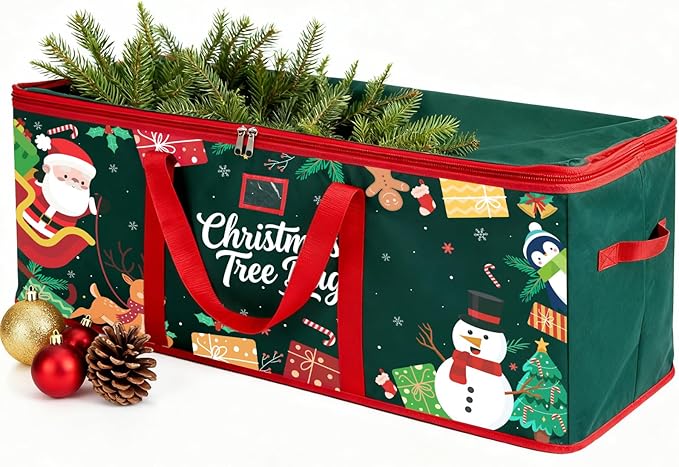 Christmas Tree Storage Bag: Oxford Fabric Tree Bag Fits up to 7.5 ft Tall Christmas Artificial Tree with Wide Opening Dual Zippers Waterproof Protects from Moisture Dust
