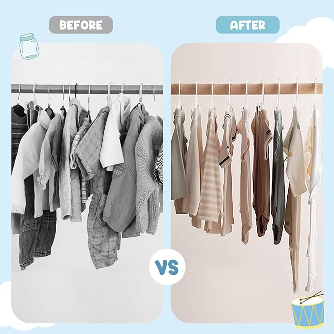 30 Pack Kids Hangers for Nursery Closet, Adjustable Non-Slip Toddler Baby Hangers with Windproof Buckle, 11-14" Infant Child Plastic Clothes Pant Hanger for Boys Girls Newborn Adult, White