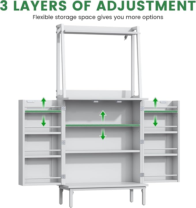 Semoic 51" Pantry Cabinet, Kitchen Storage Cabinet with Storage Shelves, Modern Kitchen Hutch with Microwave Stand, Adjustable Shelves, Food Pantry Cabinet for Dining Room (White)