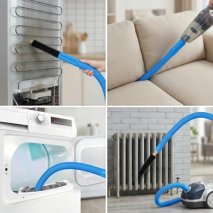 Universal Dryer Vacuum Attachment,Dryer Vent Cleaner Kit with Long Flexible Hose & Brush, Fits All Vacuums for Deep Cleaning Lint, Debris from Dryer Vent, Refrigerator Coils & Tight Spaces.