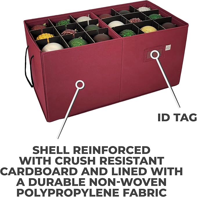 612 Vermont Christmas Ornament Storage Box with Adjustable Acid-Free Dividers, Holds 54 – 4 Inch Ornaments (SB-40042-VT)