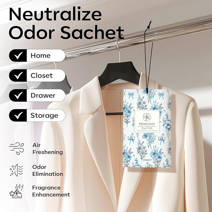 MYARO 20 Packs Fresh Linen Sachets for Drawer and Closet, Long-Lasting Sachets Bags Air Freshener Fresh Scents, Potpourri Bags Home Fragrance for Lover