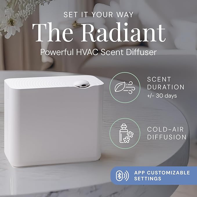 Air Esscentials The Radiant Smart Scent Air Machine – Large Nebulizing Waterless Diffuser for Whole Home & Commercial Use, Bluetooth/App Control, Covers 4,000 sq. ft., White