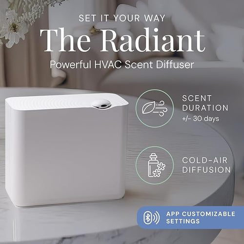 Air Esscentials The Radiant Smart Scent Air Machine – Large Nebulizing Waterless Diffuser for Whole Home & Commercial Use, Bluetooth/App Control, Covers 4,000 sq. ft., White