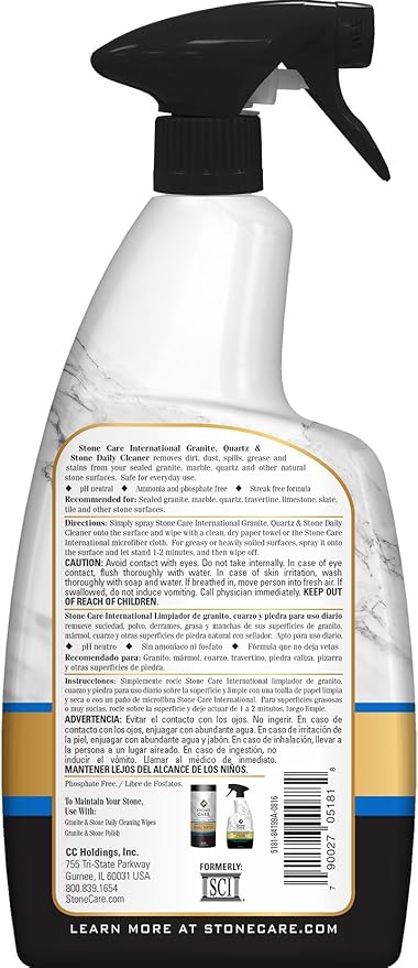 Stone Care International Granite Stone Cleaner and Polish Combo for Granite Marble Soapstone Quartz Quartzite Slate Limestone Corian Laminate Tile Countertop