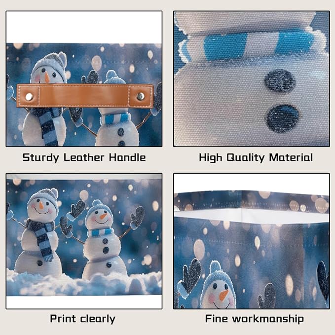 Storage Baskets Bin, Christmas Winter Snowman Collapsible Canvas Fabric Storage Bin Decorative Baskets Toy Organizer Rectangle Storage Boxes with Handles for Home Shelves Nursery, J-021