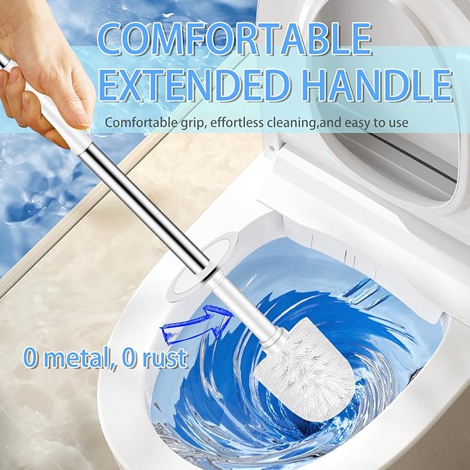 Toilet Brush and Holder Set, Compact Toilet Bowl Brush with Stainless Steel Handle, Hard Bristles, Drip-Proof, Easy to Assemble, Deep Cleaning White