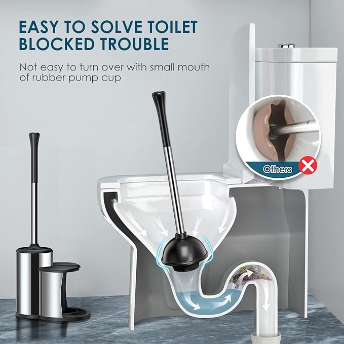 Toilet Plunger Bowl Brush Set: Hideaway Heavy Duty Toilet Plunger Scrubber Cleaner Holder Combo for Bathroom with Covered Caddy Hidden Elongated Discreet Apartment Toilet Plunger Brush Accessories…1