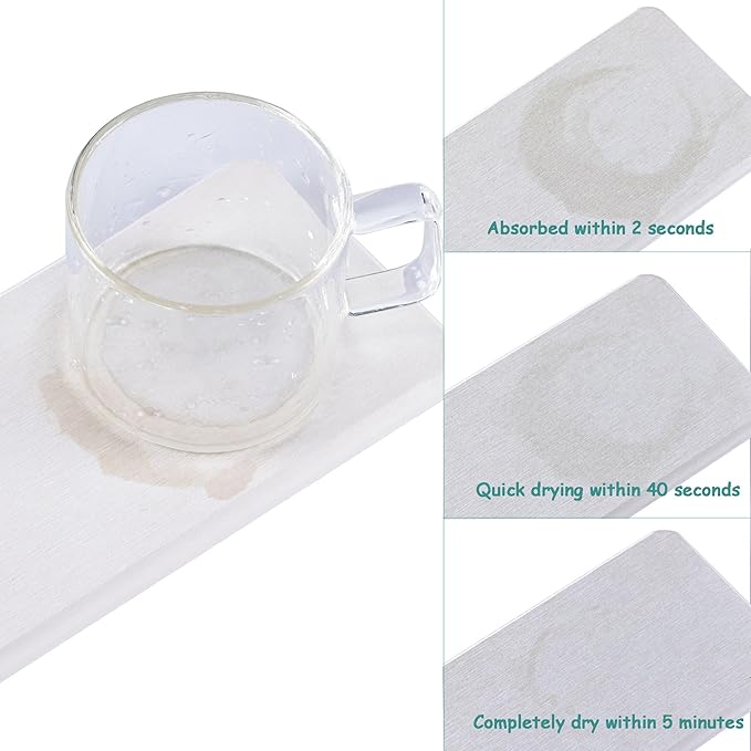 NiuYichee 2 Pcs Water Absorbing Stone Trays, Kitchen/Bathroom Sink Soap Dish, Diatomite Tray Used for Hand Soap & Cosmetic Bottles in The Modern Home, 3.15" W x 10.2" L, White