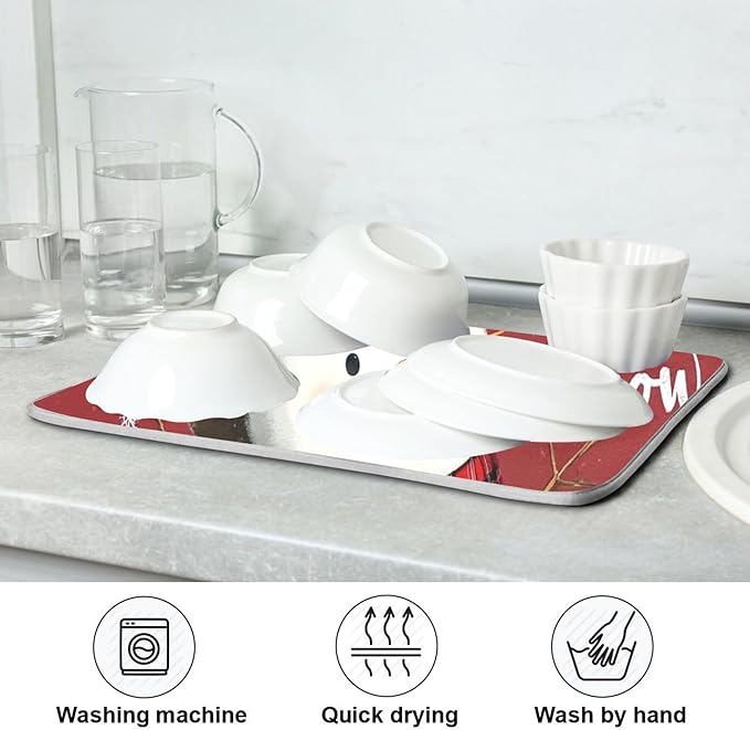 Winter Snowman Let it Snow Dish Drying Mat for Kitchen Countertop 16x18 Christmas Red Birds Snowflake Xmas Small Drying Mat Reusable Quick Dry Dish Sink Mats Easy Clean Decorative Essentials